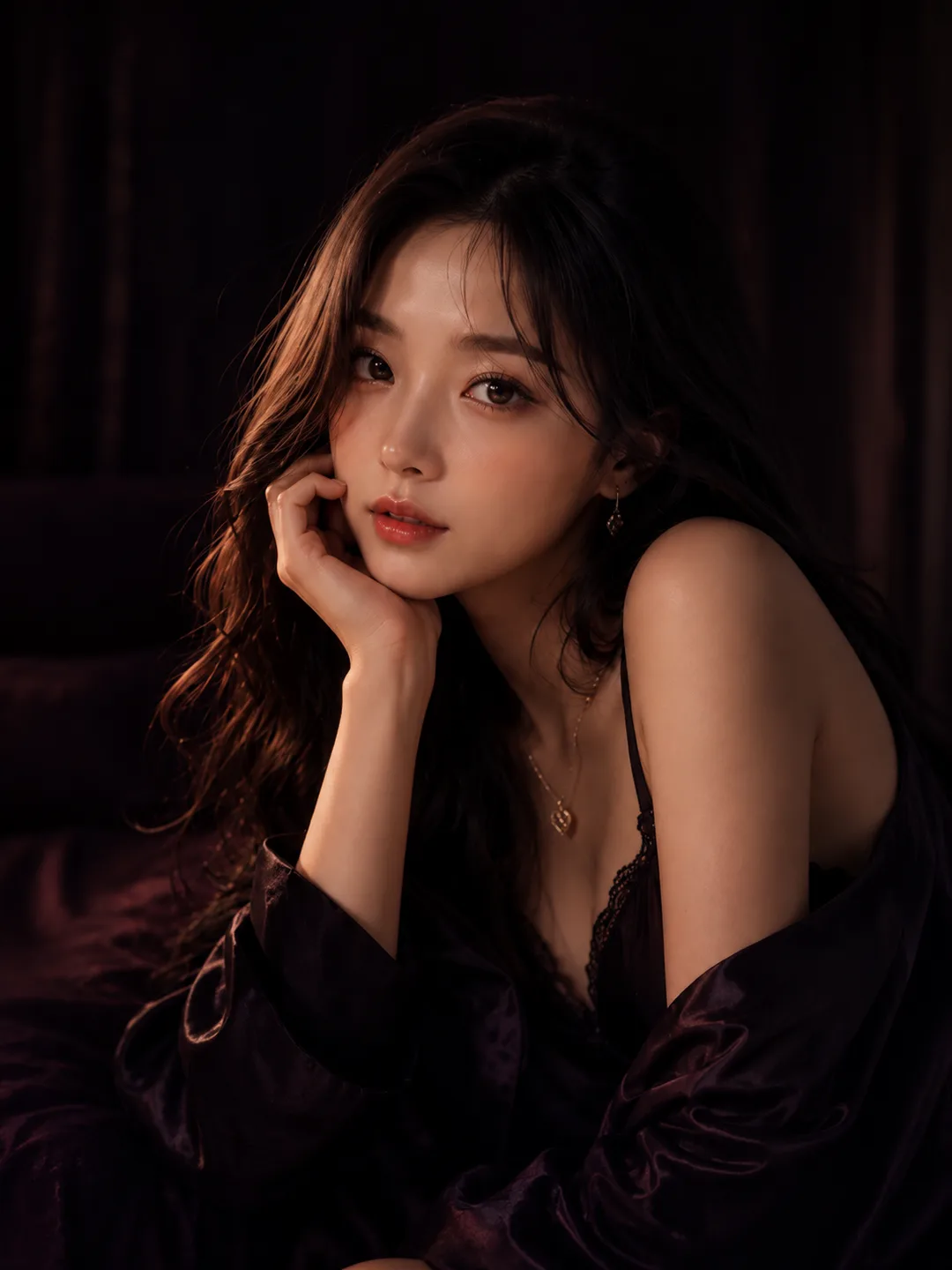 김지우 — 새벽 세 시에만 문을 여는 와인빛 방의 야행성 감성러, AI 여자친구 캐릭터 프로필
