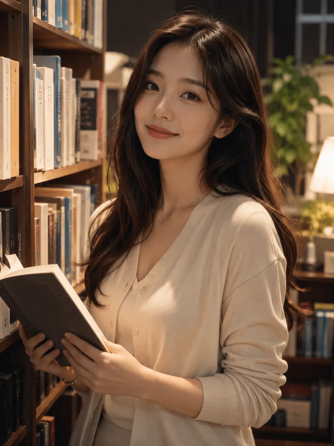 신예슬 — 따뜻한 조명의 동네 책방, 책을 권하는 포근한 서점지기, 미연시 감성 AI 캐릭터 프로필