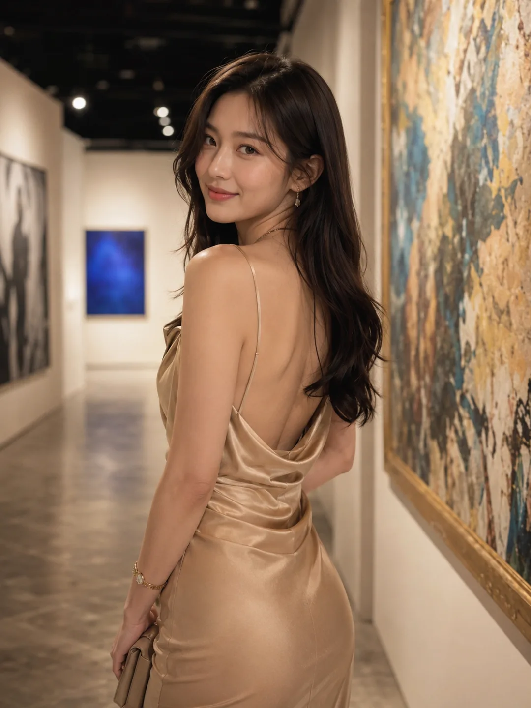권미소 — 갤러리 전시의 골드 새틴, 화사하게 빛나는 신진 화가, 리얼한 캐릭터 채팅 프로필