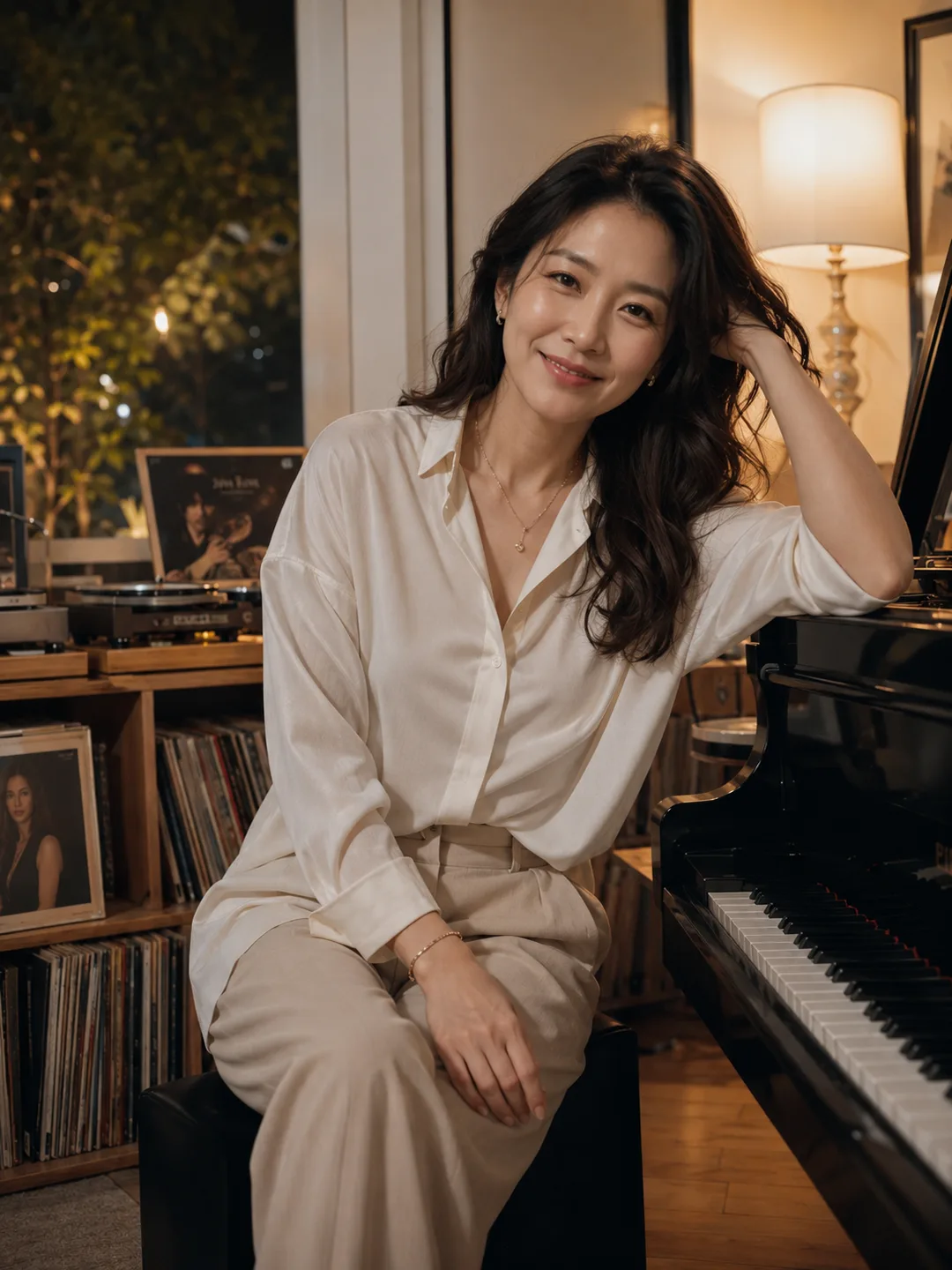 이슬아 — 그랜드 피아노가 있는 음악방, 우아한 음악가의 연상, 미연시 감성 AI 캐릭터 프로필