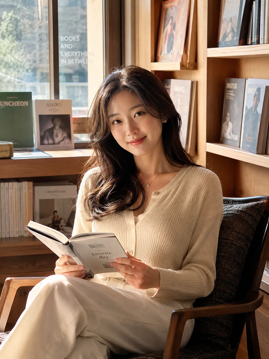 강서영 — 햇살 든 디자인 북숍의 오후, 감각적인 매거진 에디터, 감정형 AI 캐릭터 프로필