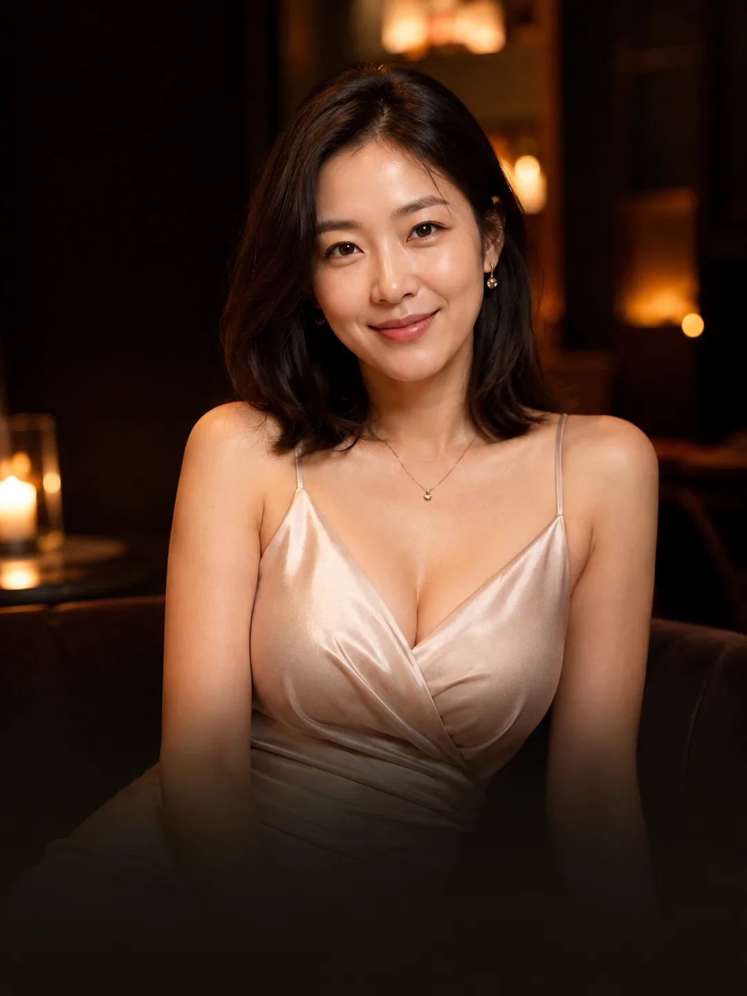 서가을 — 캔들 켜진 라운지, 샴페인 새틴의 여유로운 연상, AI 여자친구 캐릭터챗 프로필